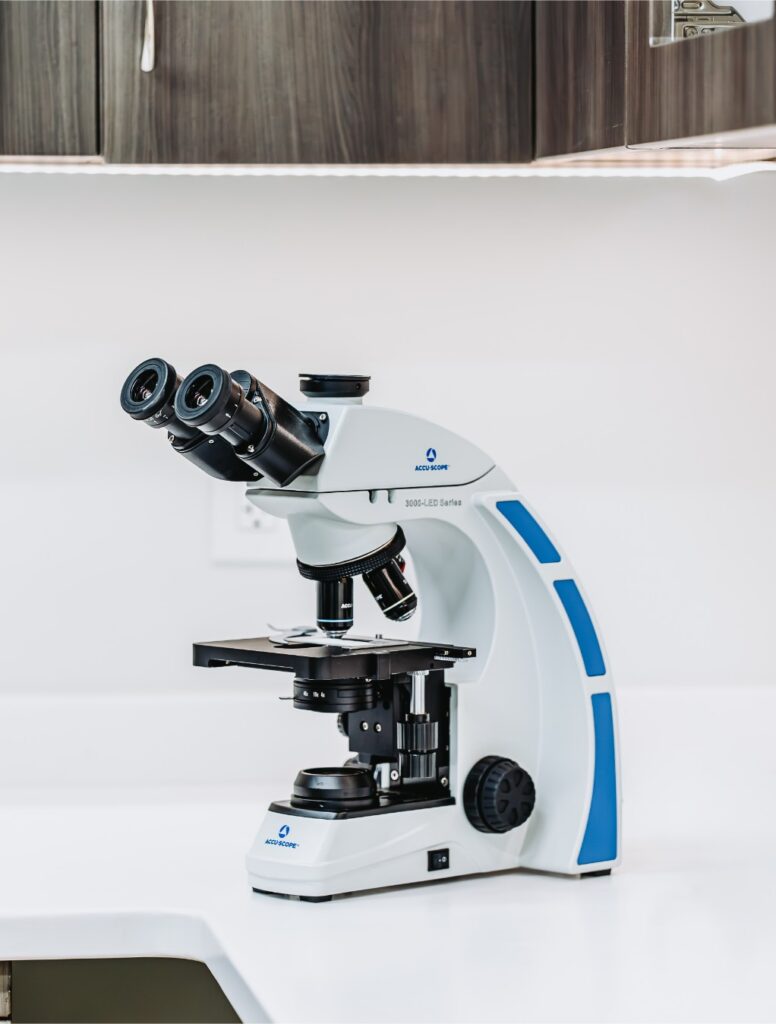 Veterinary microscope and laboratory equipment used for diagnostic testing in Scottsdale
