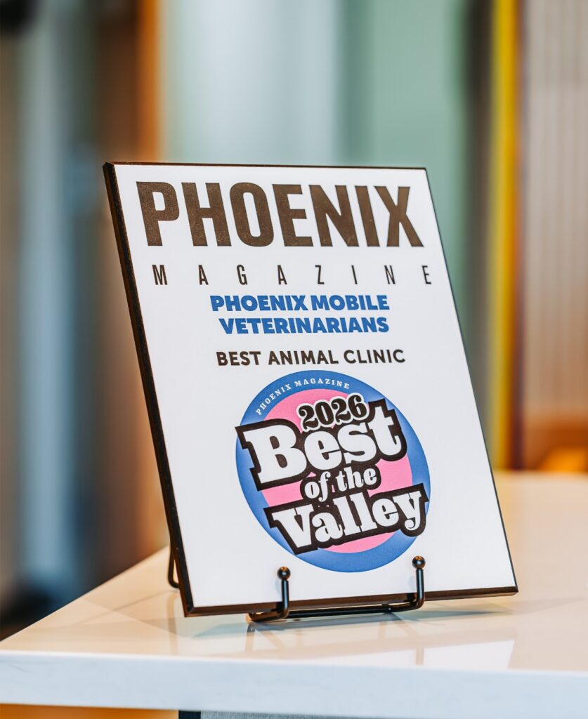 Phoenix Magazine Best of the Valley veterinary award displayed inside the Scottsdale hospital